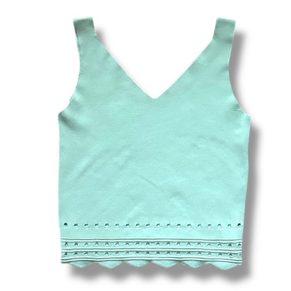Mint Green Knit V-Neck Cropped Tank Top Women's Size XS Pastel Coquette Spring